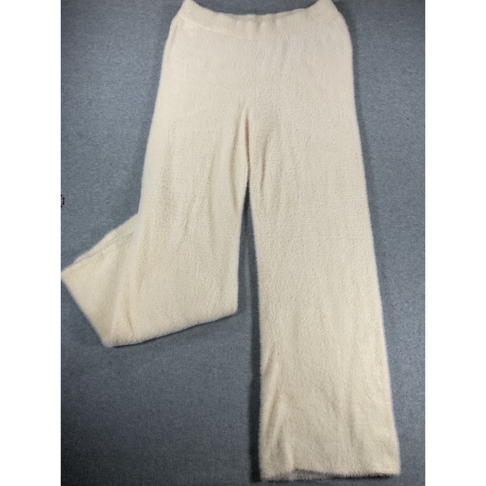 Aerie Women Cream Fuzzy Eyelash Knit Wide Leg Lounge Pants Large 2905